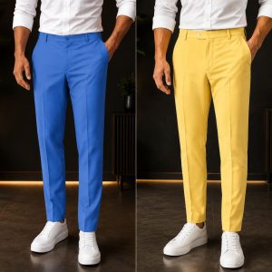 Formal Pant (2 pcs) - Sky & Mustard Yellow