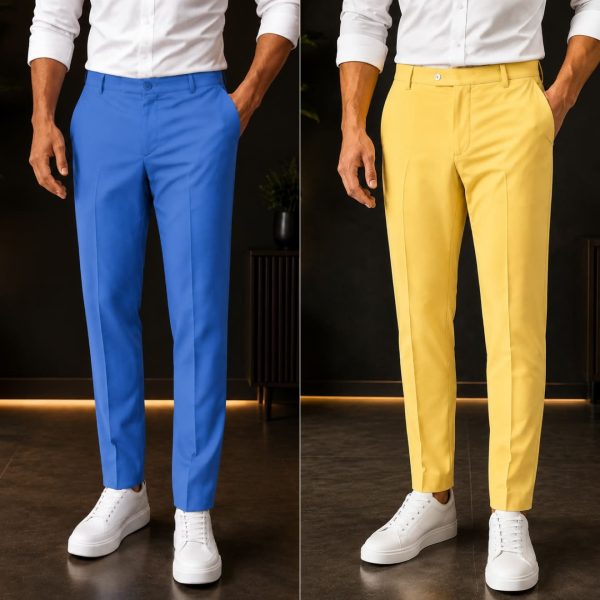Formal Pant (2 pcs) - Sky & Mustard Yellow
