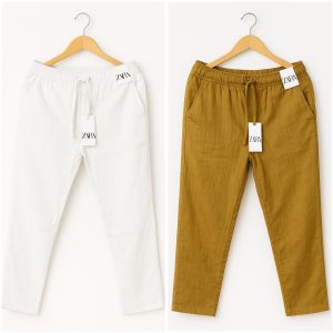 Cotton Trouser - White x Brown