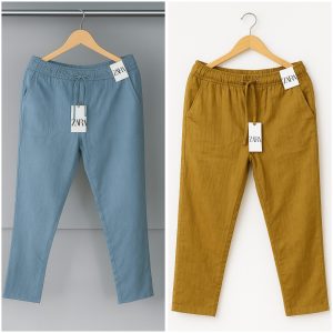 Cotton Trouser - Sky x Brown