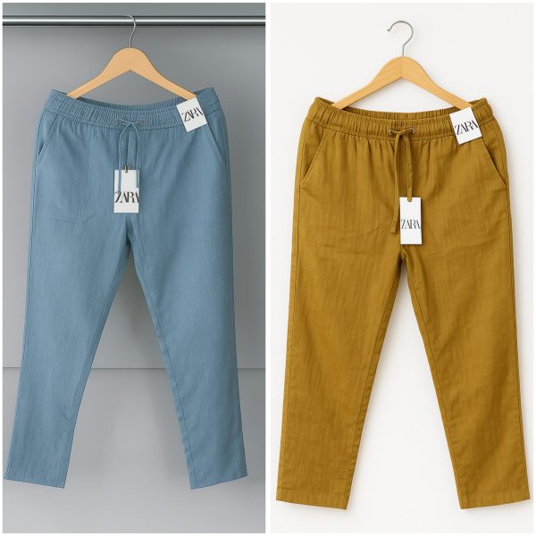 Cotton Trouser - Sky x Brown