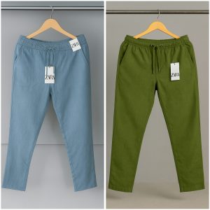 Cotton Trouser - Sky x Olive