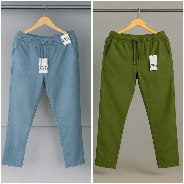 Cotton Trouser - Sky x Olive
