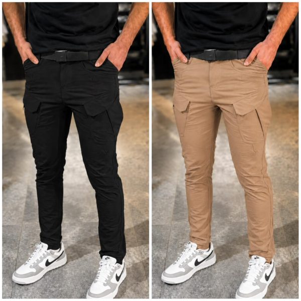 6 Pocket Cargo Trouser - Black&Beige